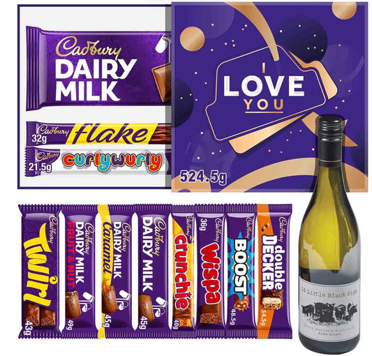 I LOVE YOU" SELECTION BOX & WHITE WINE GIFT