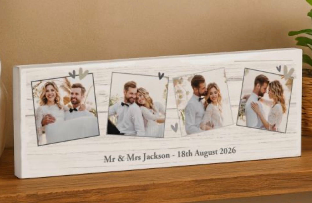 Personalised Photo Upload Hearts Mantel Block