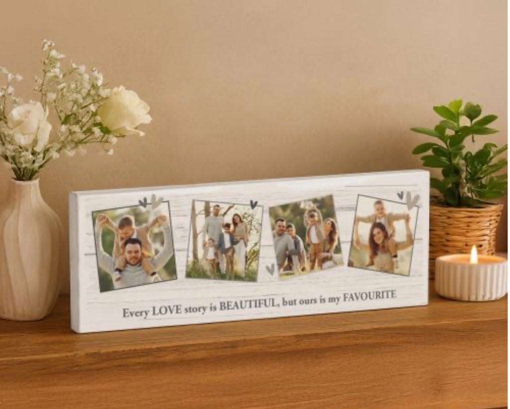 Personalised Photo Upload Hearts Mantel Block