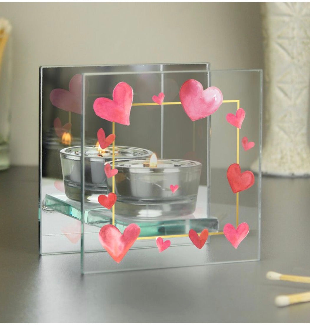 Personalised Hearts Mirrored Glass Tealight Holder