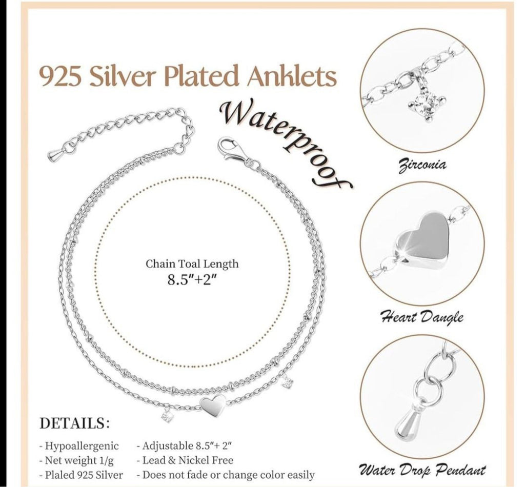 925 Silver Plated Ankle Bracelet