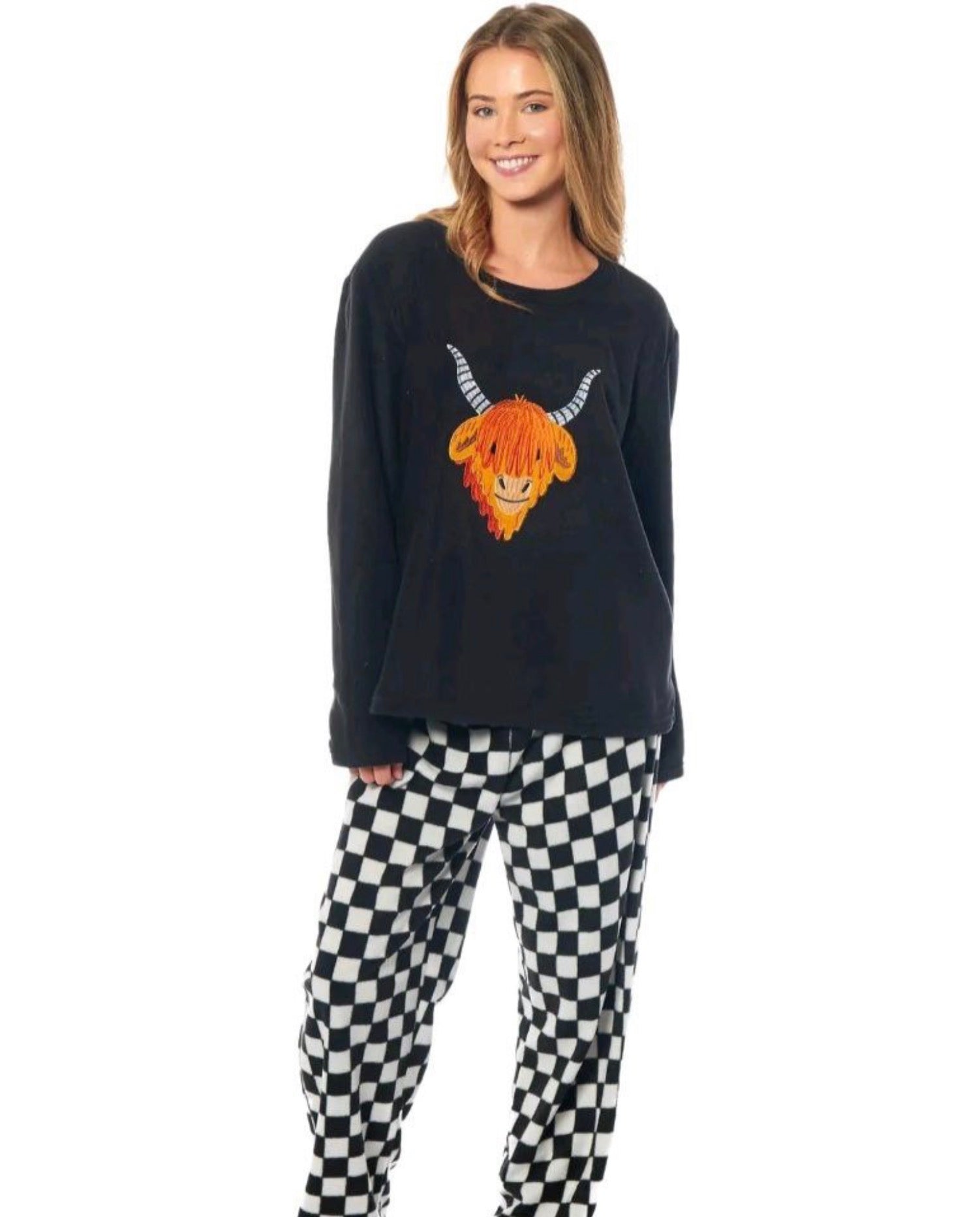 Women’s Highland Cow Thermal Fleece Pyjama Set 🐮❄️