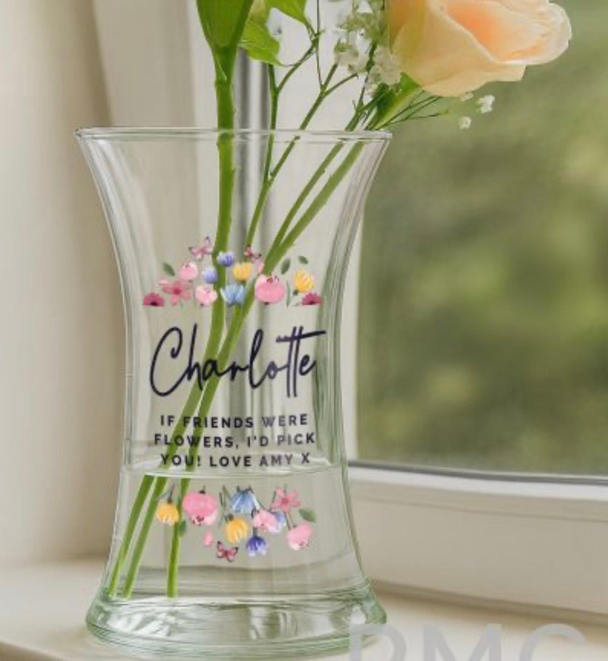 Personalised Bright Floral Waisted Vase