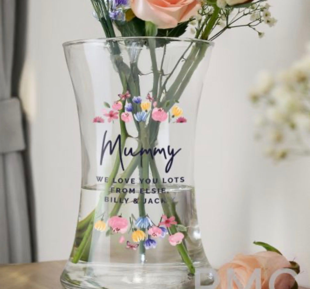 Personalised Bright Floral Waisted Vase