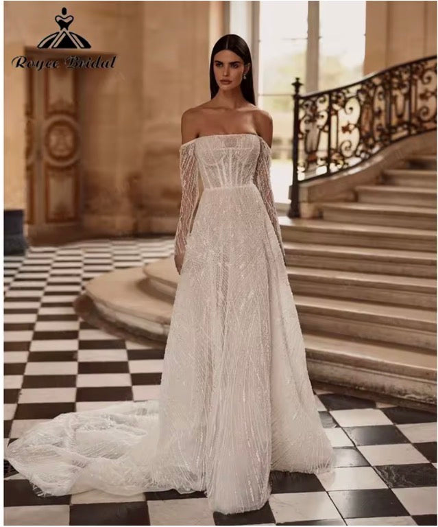 Elegant Off-Shoulder Lace Bridal Gown