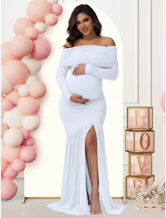 Elegant Maternity Off-Shoulder Maxi Dress