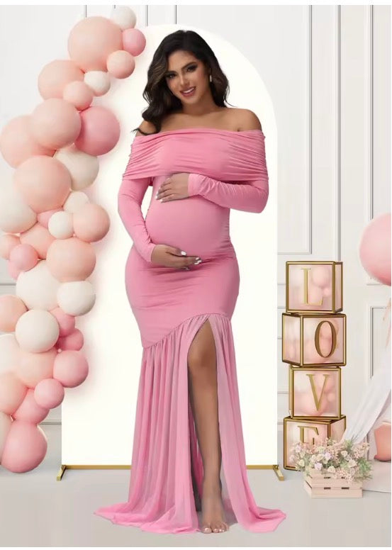 Elegant Maternity Off-Shoulder Maxi Dress