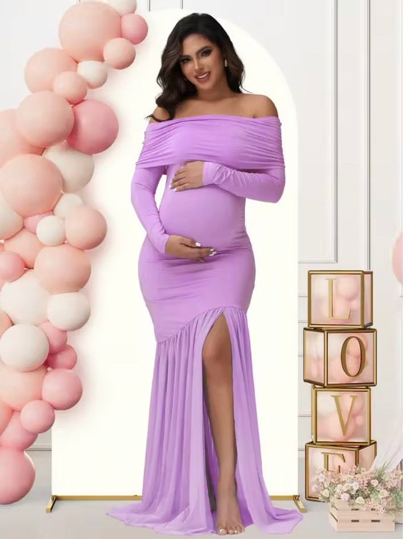 Elegant Maternity Off-Shoulder Maxi Dress