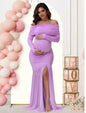 Elegant Maternity Off-Shoulder Maxi Dress