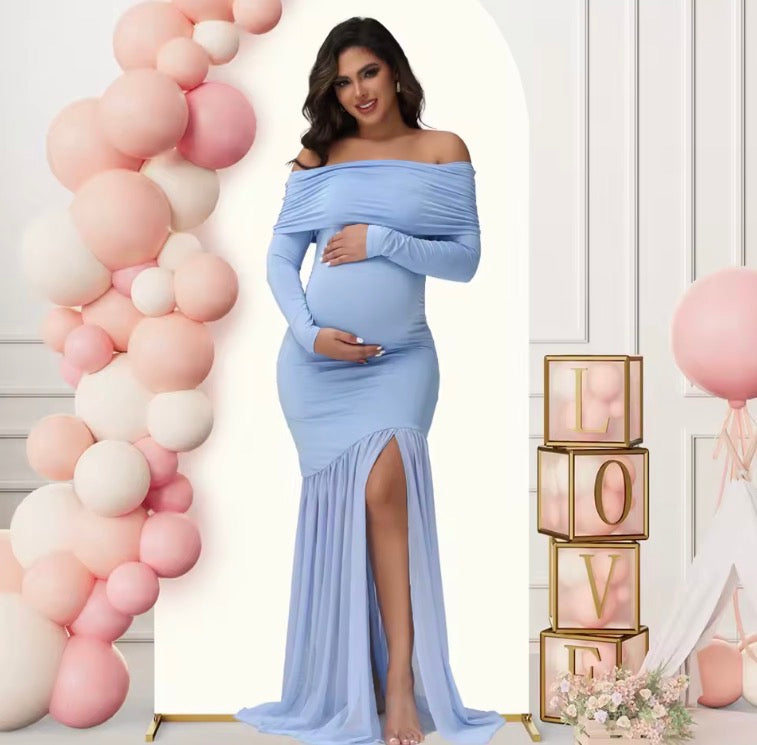 Elegant Maternity Off-Shoulder Maxi Dress