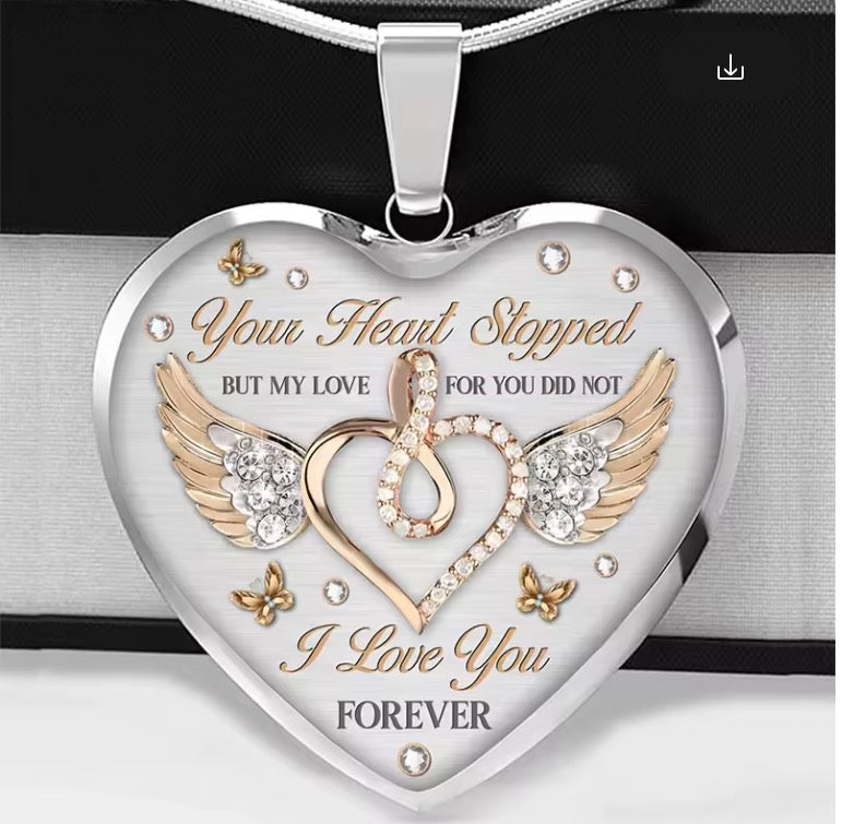 Infinity Heart Angel Wings Memorial Pendant Necklace