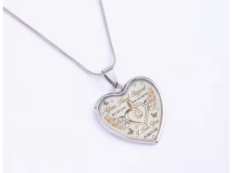 Infinity Heart Angel Wings Memorial Pendant Necklace