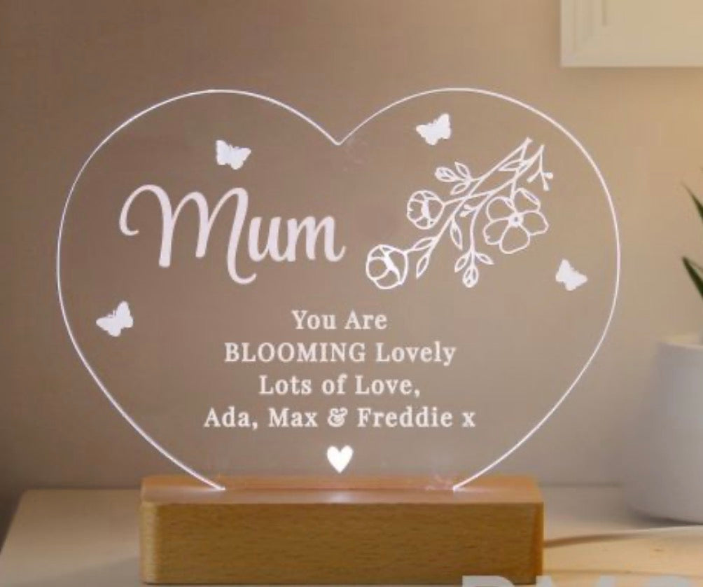 Personalised Floral Heart LED Light