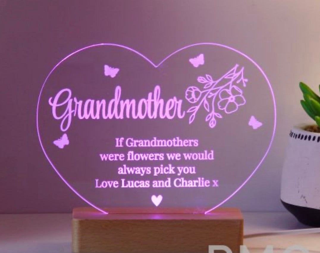 Personalised Floral Heart LED Light