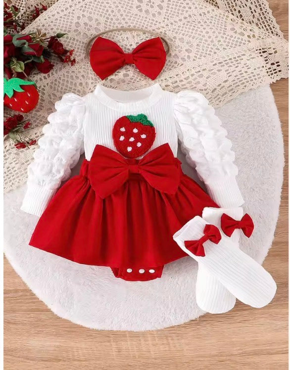 Baby Strawberry / Heart Bow Romper set