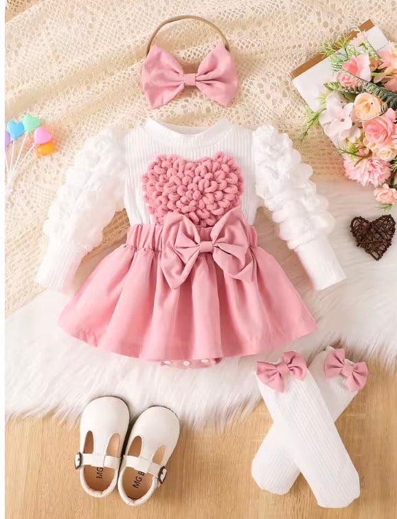 Baby Strawberry / Heart Bow Romper set