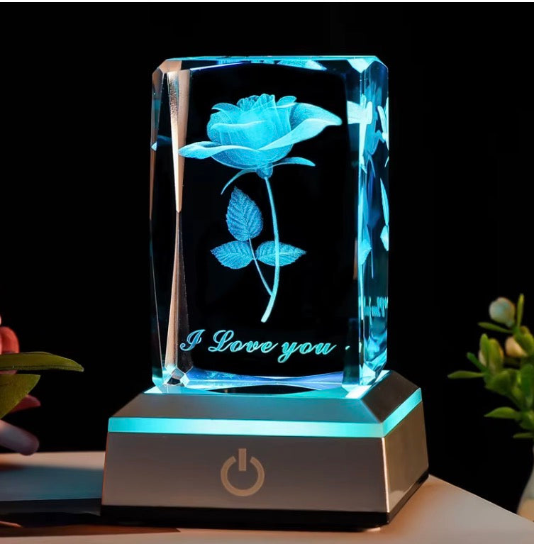 3D Crystal Rose LED Night Light – “I Love You” Gift