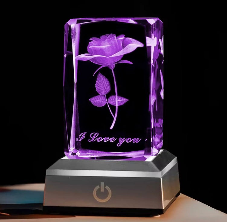 3D Crystal Rose LED Night Light – “I Love You” Gift