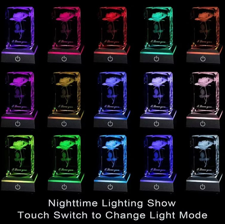 3D Crystal Rose LED Night Light – “I Love You” Gift