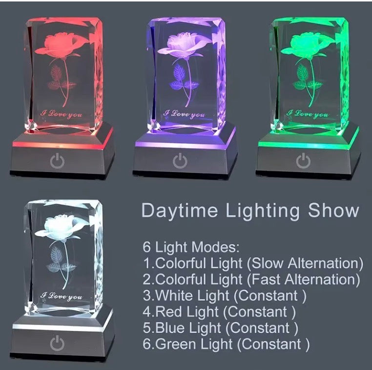 3D Crystal Rose LED Night Light – “I Love You” Gift