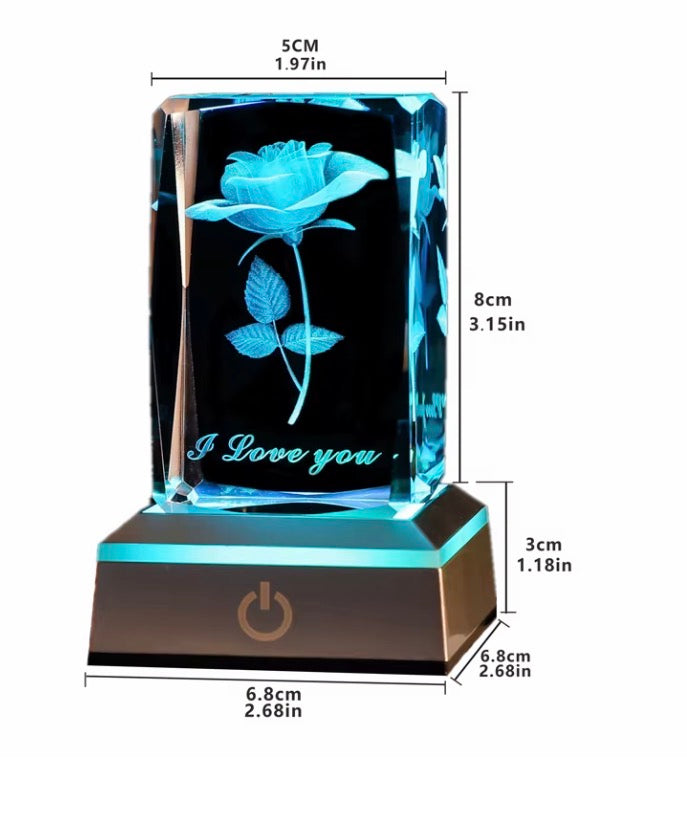 3D Crystal Rose LED Night Light – “I Love You” Gift