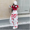 Graffiti Heart Wide-Leg Cargo Trousers