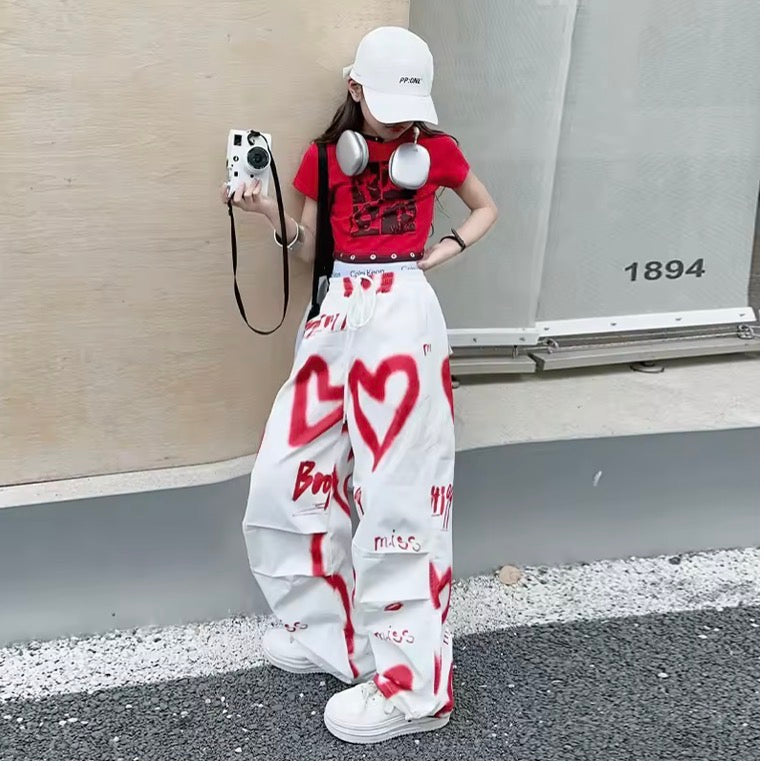 Graffiti Heart Wide-Leg Cargo Trousers