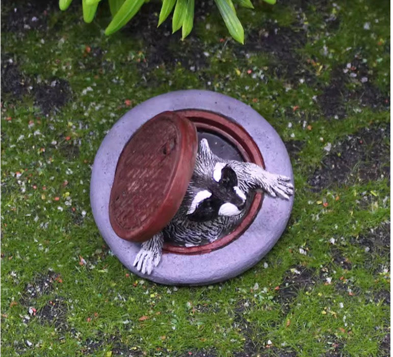 Peekaboo Raccoon Garden Ornament