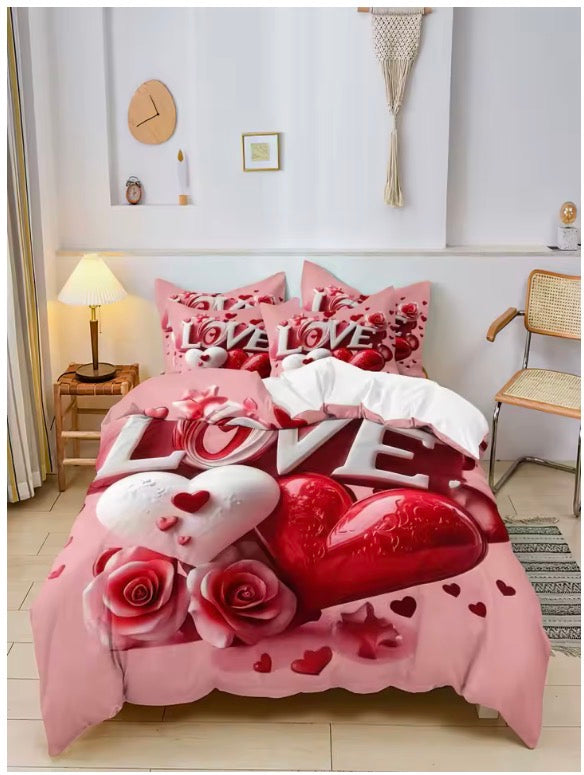 Love couple Hearts Theme Print Duvet Cover Set