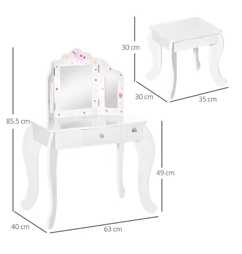 Girls Vanity Table with Matching Stool