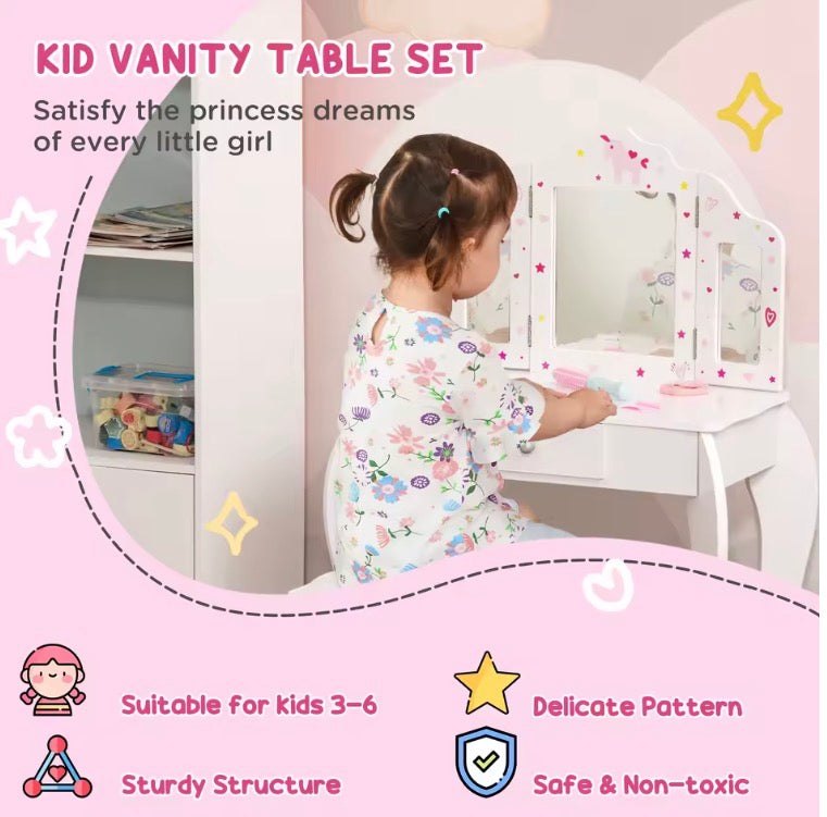 Girls Vanity Table with Matching Stool