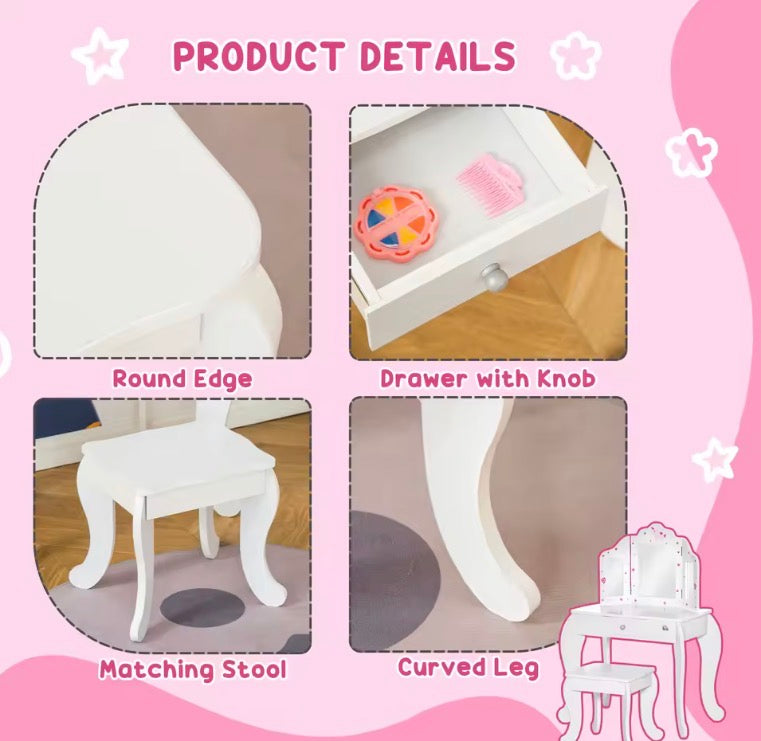 Girls Vanity Table with Matching Stool