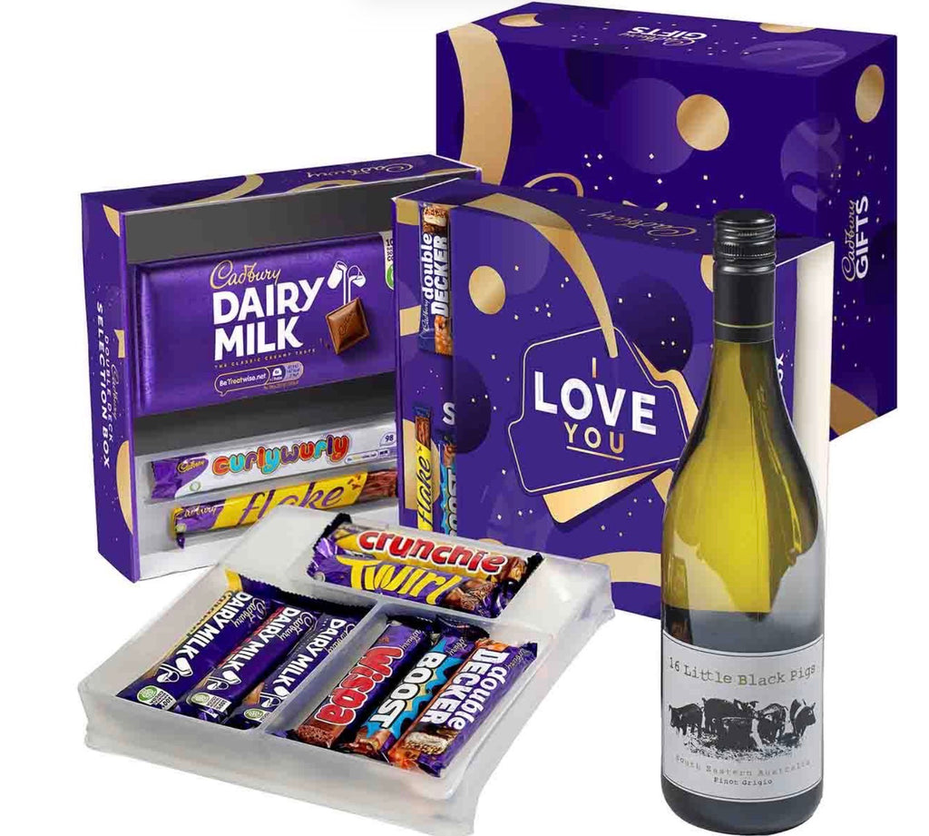 I LOVE YOU" SELECTION BOX & WHITE WINE GIFT