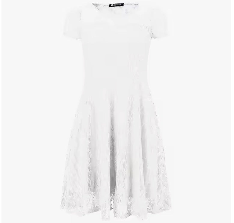Floral Lace Dress Round Neck Short Sleeve
