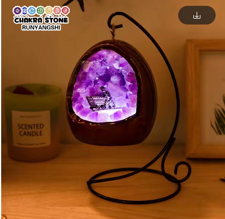 Natural Crystal Amethyst Bud Dinosaur Egg Shaped Geode Lamp