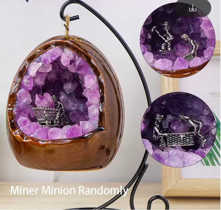 Natural Crystal Amethyst Bud Dinosaur Egg Shaped Geode Lamp