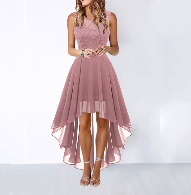 Elegant Lace Hollow out Shantung Evening Dress