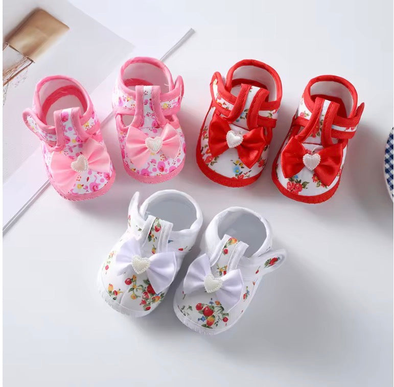 Baby Girls Flat Shoes, Soft Sole Bowknot Flower Print