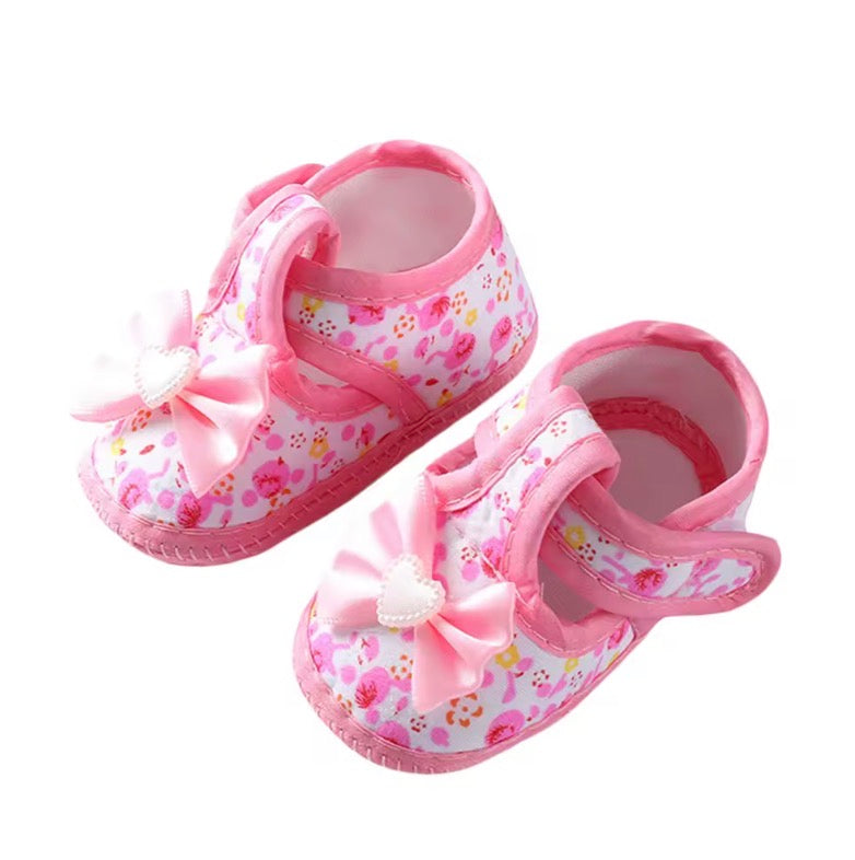 Baby Girls Flat Shoes, Soft Sole Bowknot Flower Print