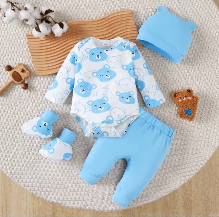 Newborn Baby boy Set Little bear Long sleeved Jumpsuit