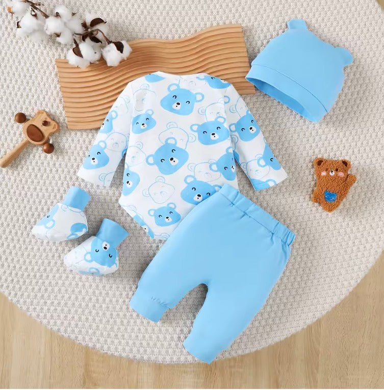 Newborn Baby boy Set Little bear Long sleeved Jumpsuit