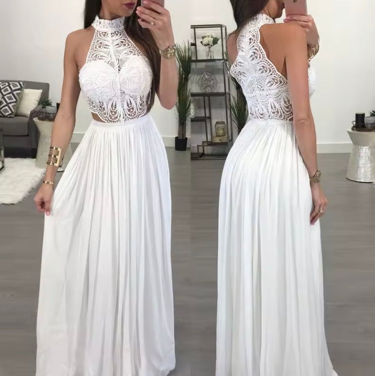 Lace Maxi Dress Ladies Backless Sexy Hollow Out