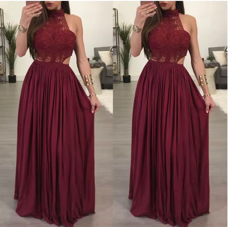 Lace Maxi Dress Ladies Backless Sexy Hollow Out