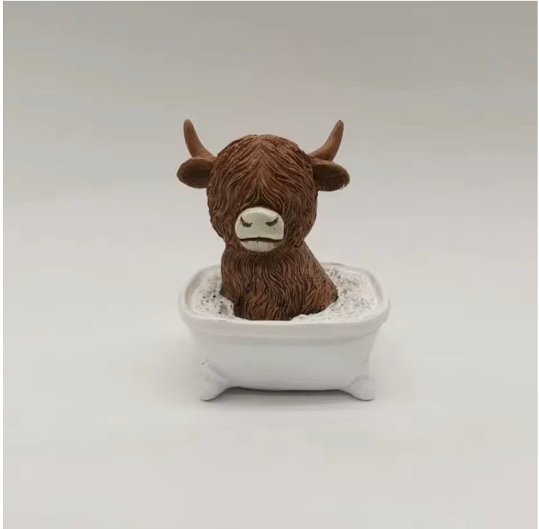 Fun Cute Resin Highland Cow Reading Book Toilet Bathtub Statue