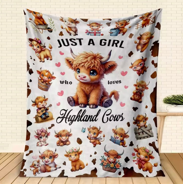 1PC Throw Cute Highland Cow Flannel Blanket