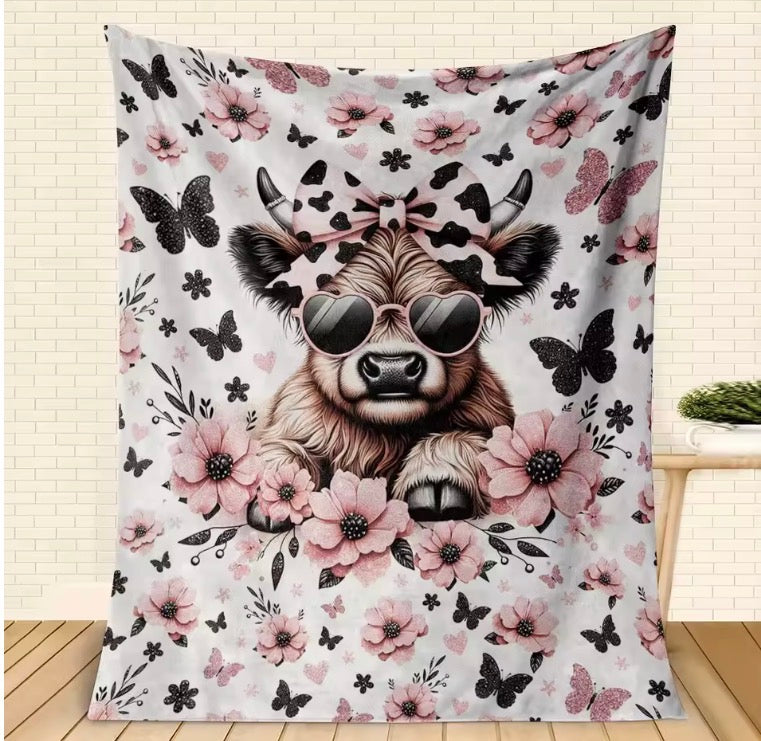 1PC Throw Cute Highland Cow Flannel Blanket