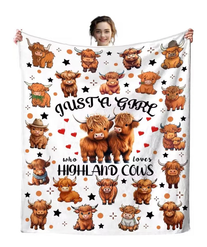 1PC Throw Cute Highland Cow Flannel Blanket