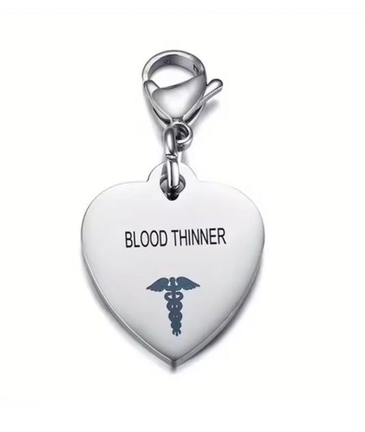 1PC Stainless Steel Heart Shaped Medical Id Pendant Keyring