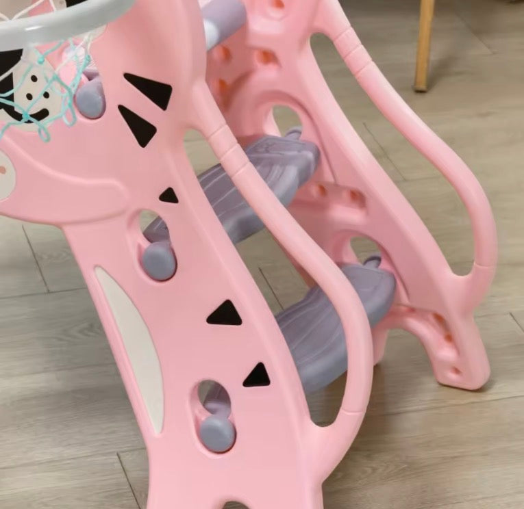 3 in 1 Baby Slide for Indoor Use with Climber, Basketball Hoop, Basketball