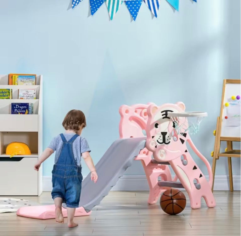3 in 1 Baby Slide for Indoor Use with Climber, Basketball Hoop, Basketball